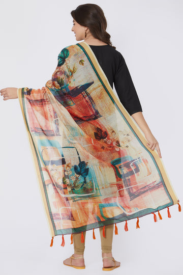 Multi Color Abstract Print Chanderi Silk Dupatta